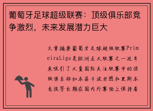 葡萄牙足球超级联赛：顶级俱乐部竞争激烈，未来发展潜力巨大