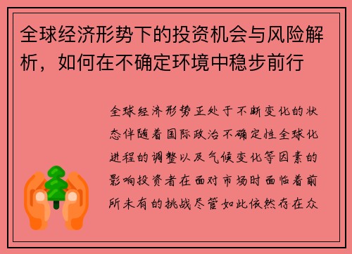 全球经济形势下的投资机会与风险解析，如何在不确定环境中稳步前行